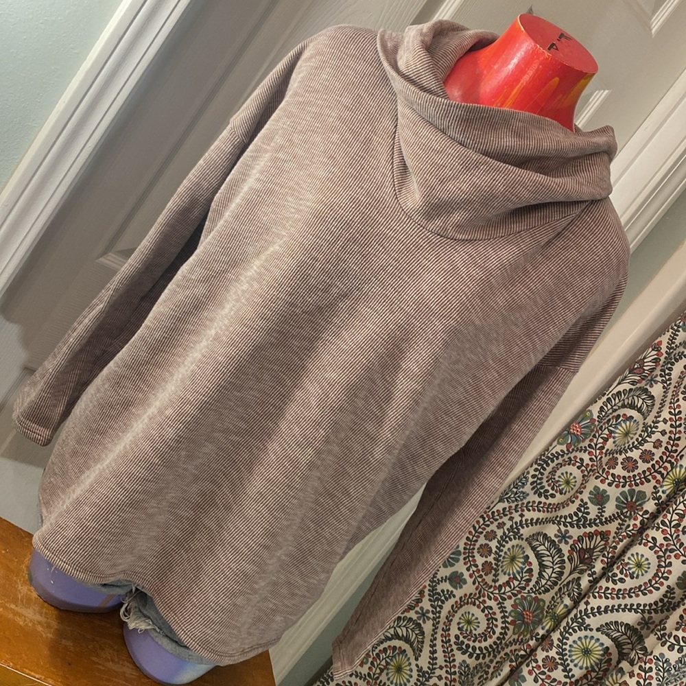 Green Envelope Tan Cowl Neck Knit Sweater